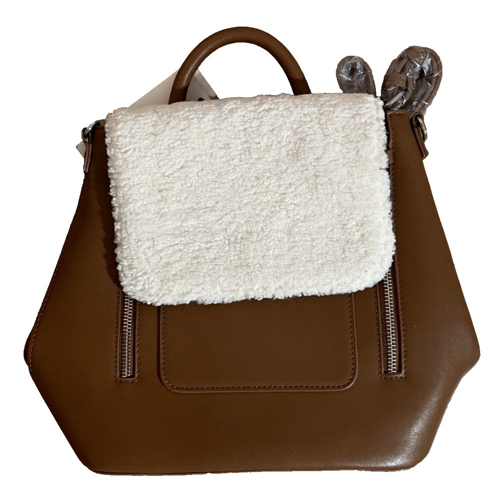 ANTIK KRAFT Convertible Backpack Purse Vegan Leather Sherpa Trim NEW NWT